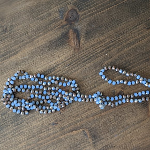 Long Blue and Gold Beaded Necklace - Picture 2 of 4